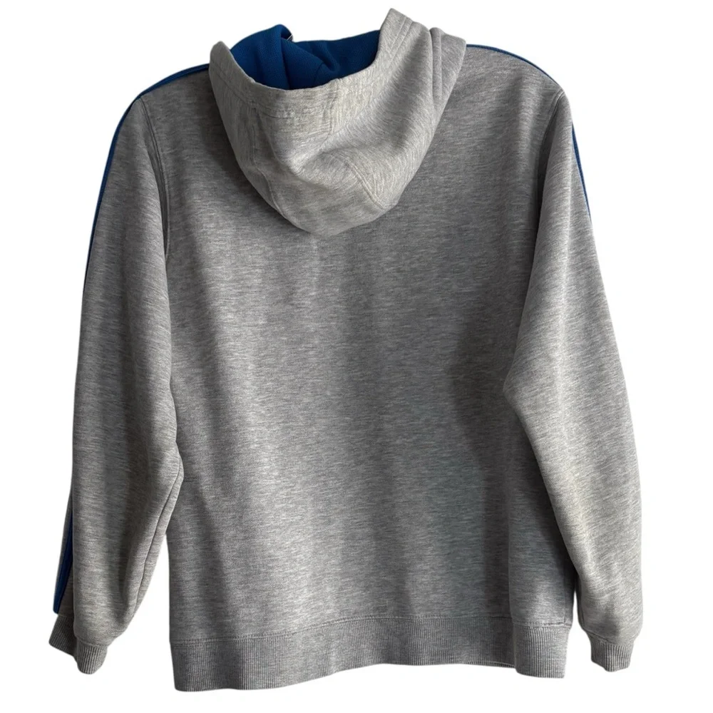 ADIDAS Boy’s Classic Gray Hoodie with Blue Stripes Size M — from 2005